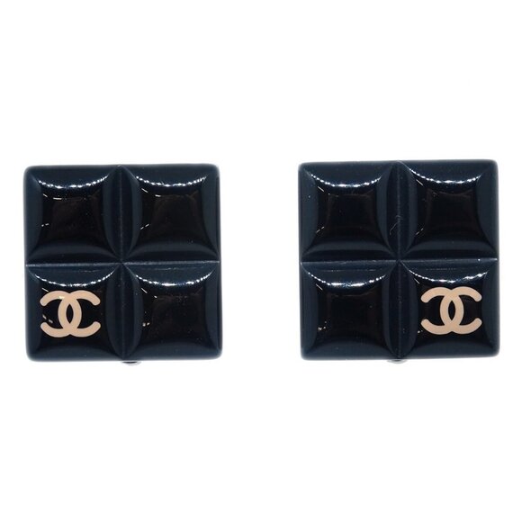 Chanel Square Earrings Clip-On Black 04A - Picture 1 of 4